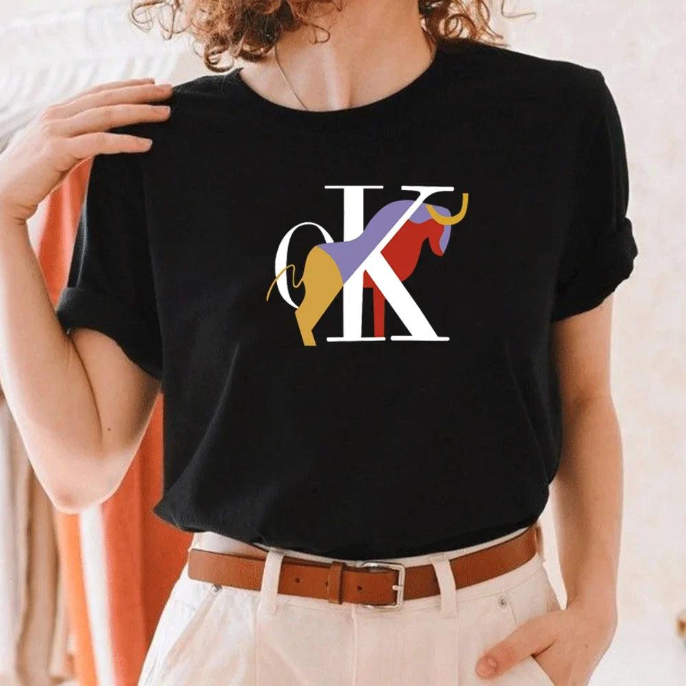 2023 Fashion Summer Women's Oversized T-shirt 3D Letter Print Women's Clothing Classic Fashion Crewneck Short Sleeve Shirt Tops - Adenbora