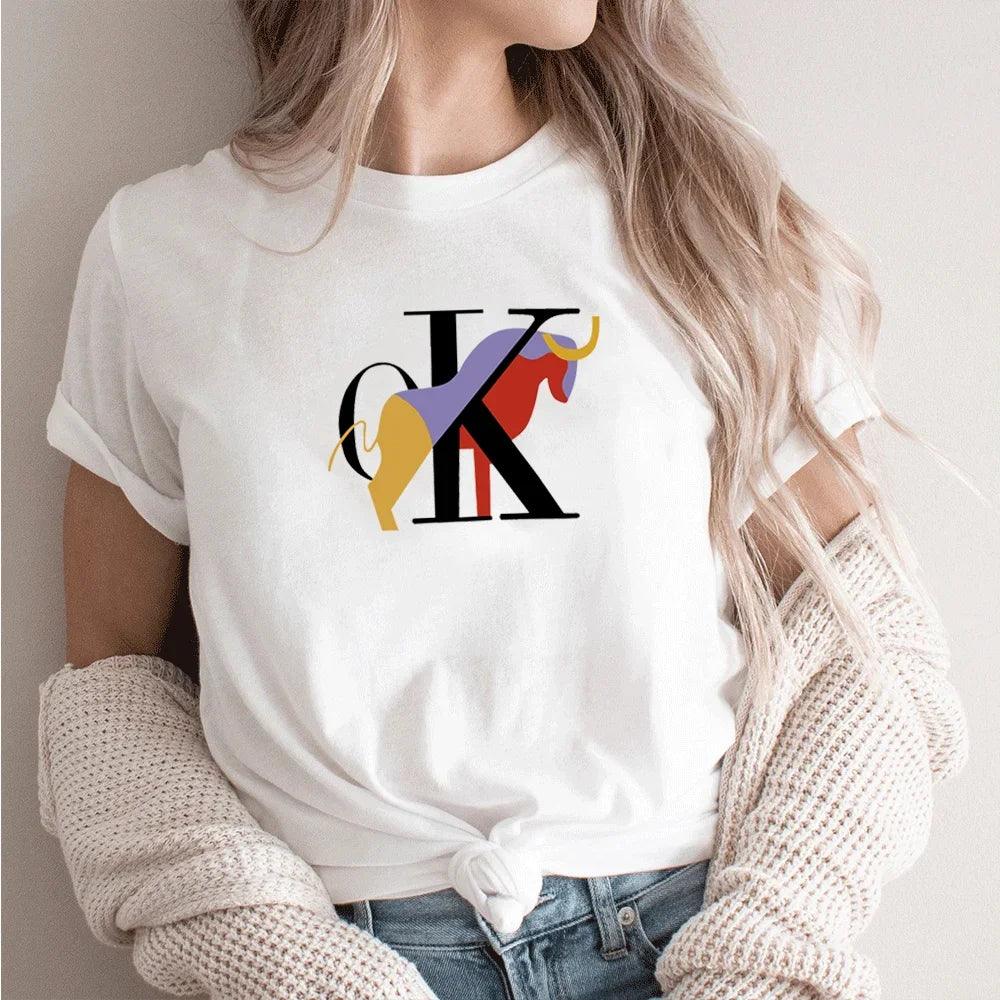 2023 Fashion Summer Women's Oversized T-shirt 3D Letter Print Women's Clothing Classic Fashion Crewneck Short Sleeve Shirt Tops - Adenbora