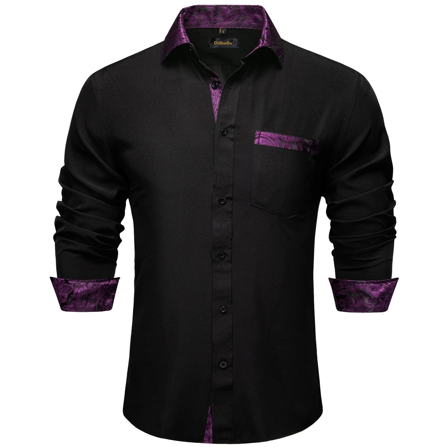 Adenbora - Chemise Homme Élégante en Soie et Coton, Style Smart Casual, Motif Patchwork Noir Paisley, Livraison Rapide! - Adenbora