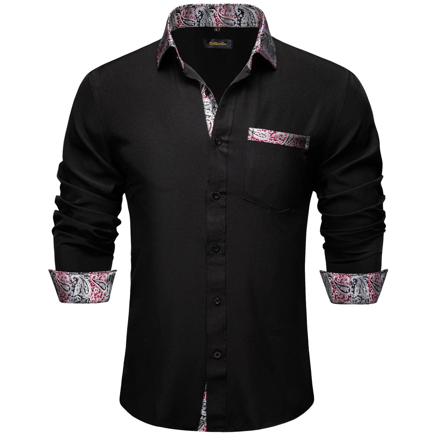 Adenbora - Chemise Homme Élégante en Soie et Coton, Style Smart Casual, Motif Patchwork Noir Paisley, Livraison Rapide! - Adenbora