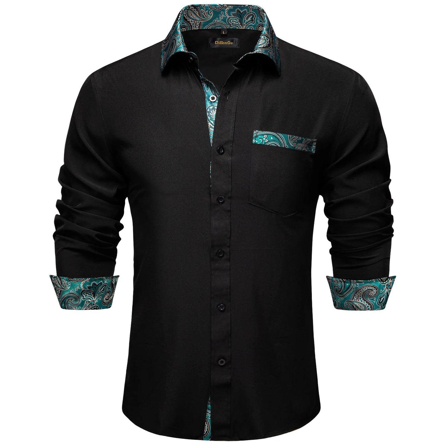 Adenbora - Chemise Homme Élégante en Soie et Coton, Style Smart Casual, Motif Patchwork Noir Paisley, Livraison Rapide! - Adenbora