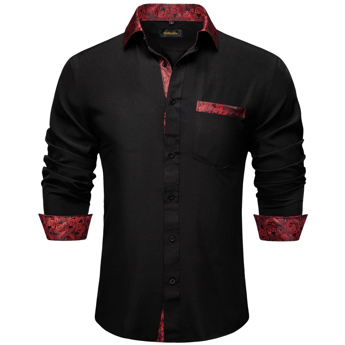 Adenbora - Chemise Homme Élégante en Soie et Coton, Style Smart Casual, Motif Patchwork Noir Paisley, Livraison Rapide! - Adenbora