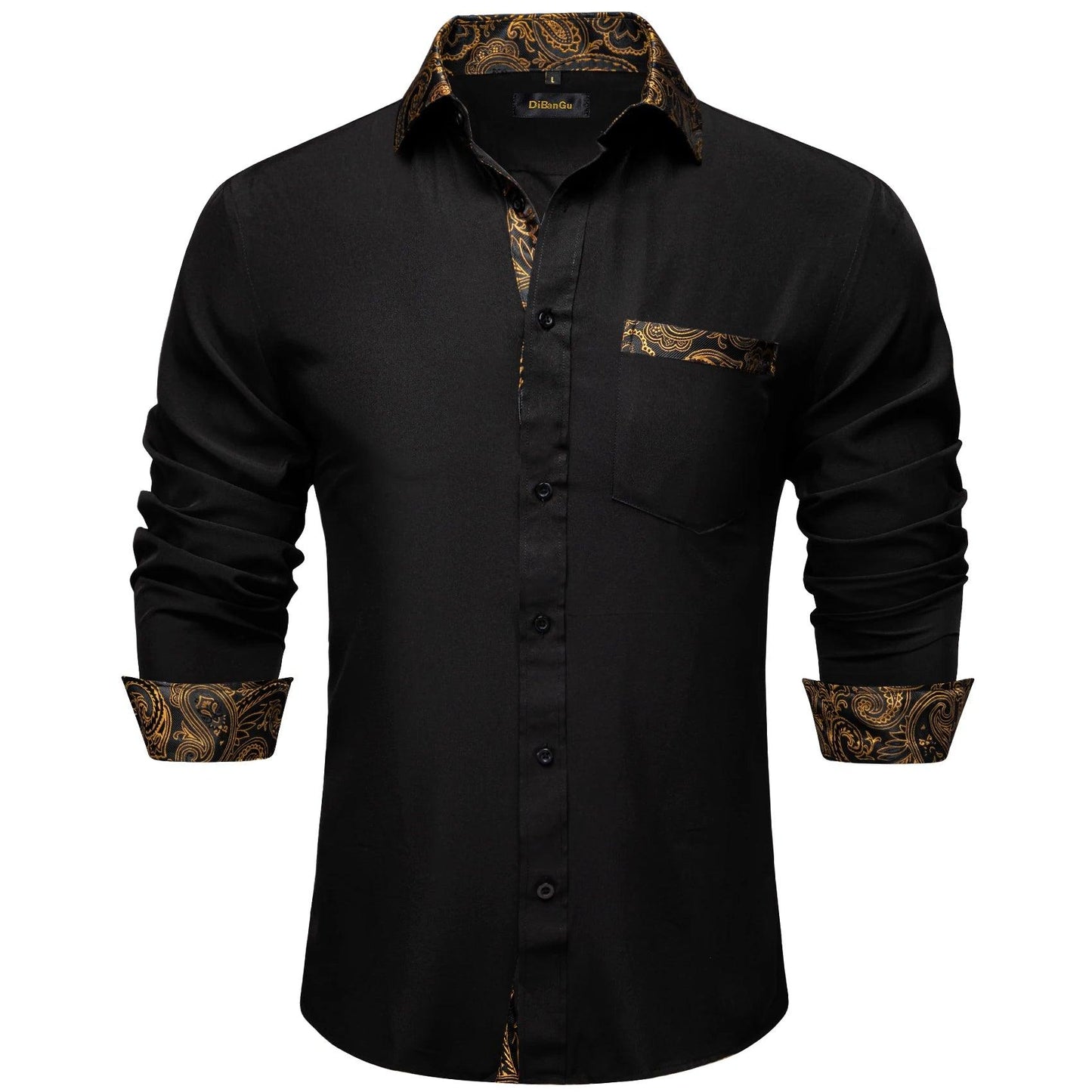 Adenbora - Chemise Homme Élégante en Soie et Coton, Style Smart Casual, Motif Patchwork Noir Paisley, Livraison Rapide! - Adenbora