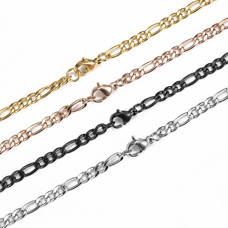 Adenbora - Collier en Acier Inoxydable et Titane, Élégance Classique pour Hommes, Figaro Chain 3mm - Adenbora