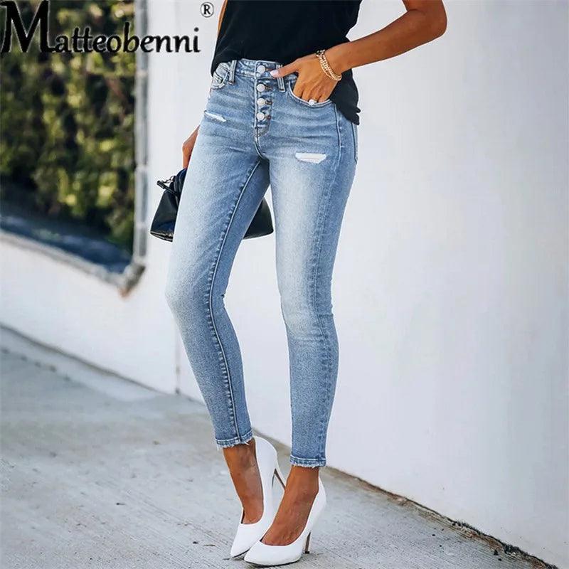 Adenbora Pantalon Élastique en Denim : Un Style Office Lady Élégant et Confortable - Adenbora