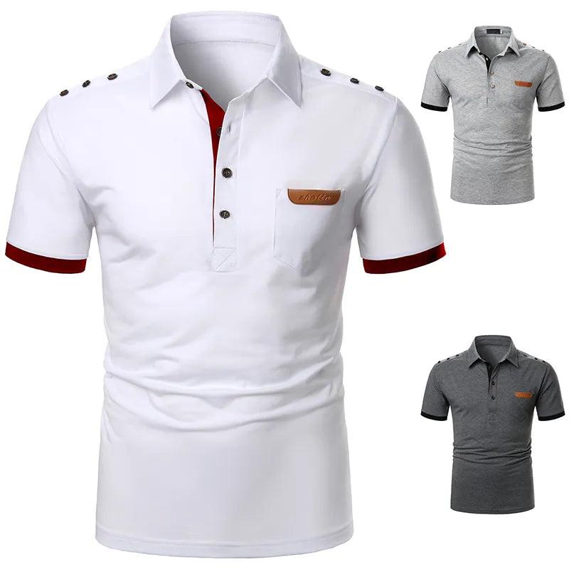 Adenbora - Polo Casual Respirant en Polyester Patchwork Contrasté pour Hommes - Adenbora