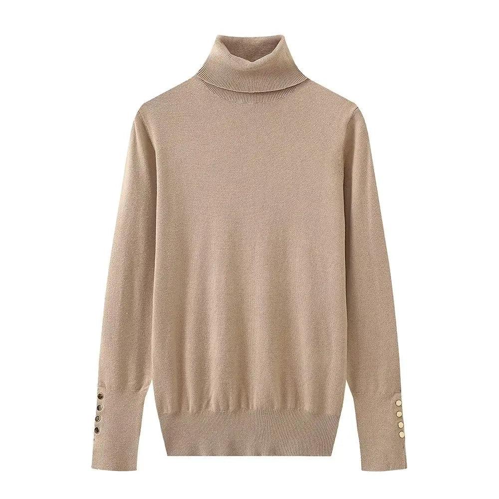 Adenbora : Pull Femme Élégant pour l'Automne/Hiver - Style Casual, Confort Polyester, Col Montant & Boutons. - Adenbora