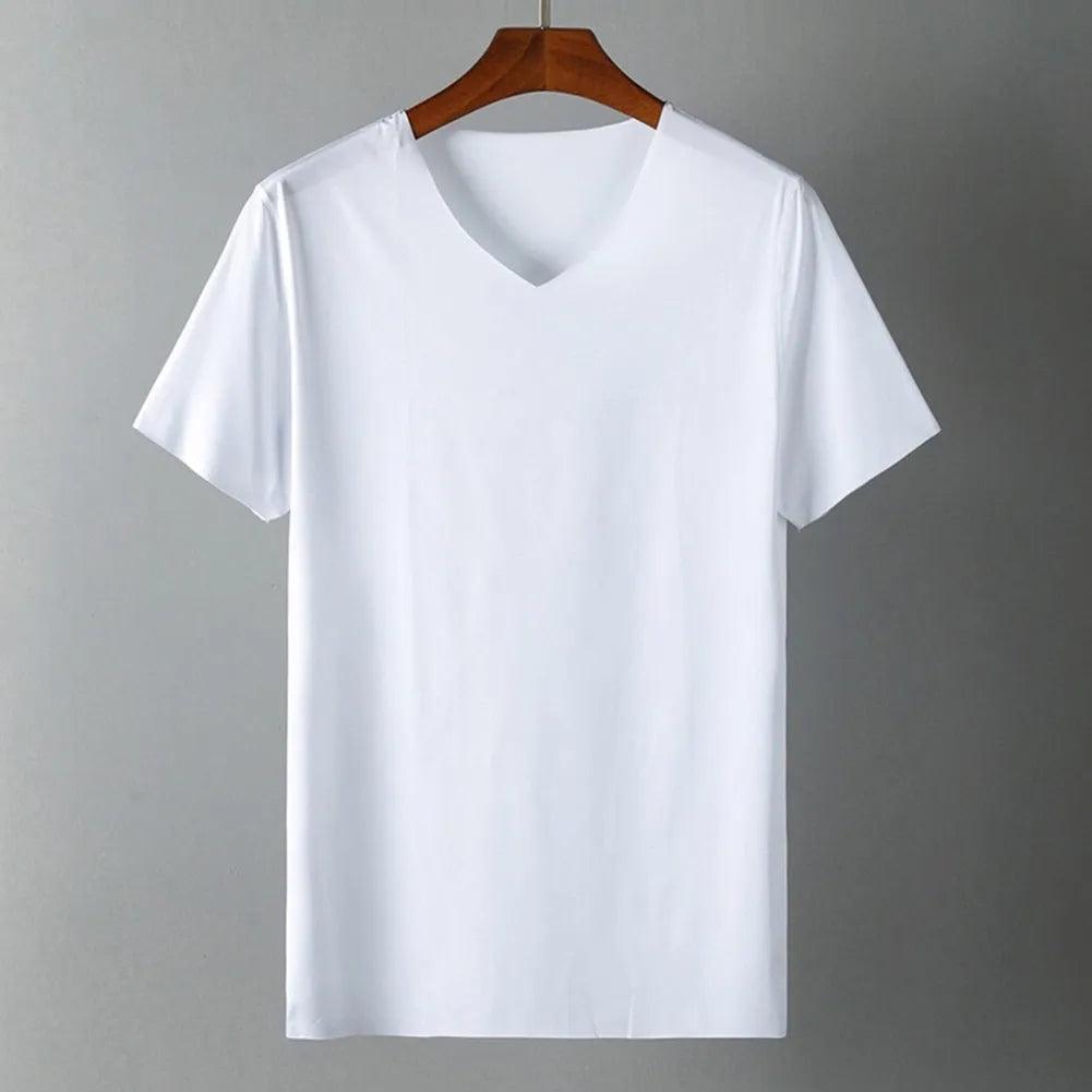 Adenbora - T-shirt estival homme en polyester, style décontracté, col V, manches courtes, confort optimal. - Adenbora