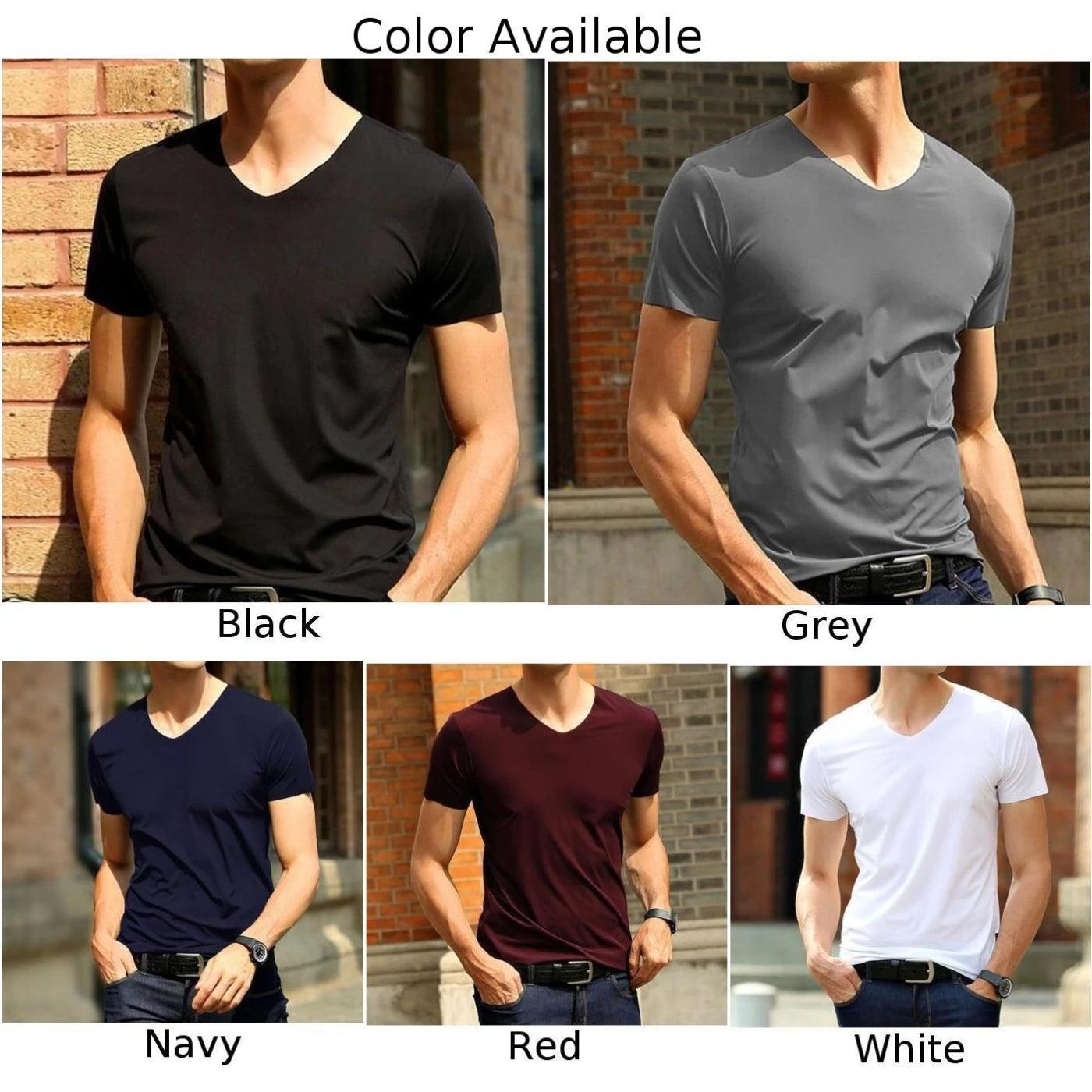 Adenbora - T-shirt estival homme en polyester, style décontracté, col V, manches courtes, confort optimal. - Adenbora