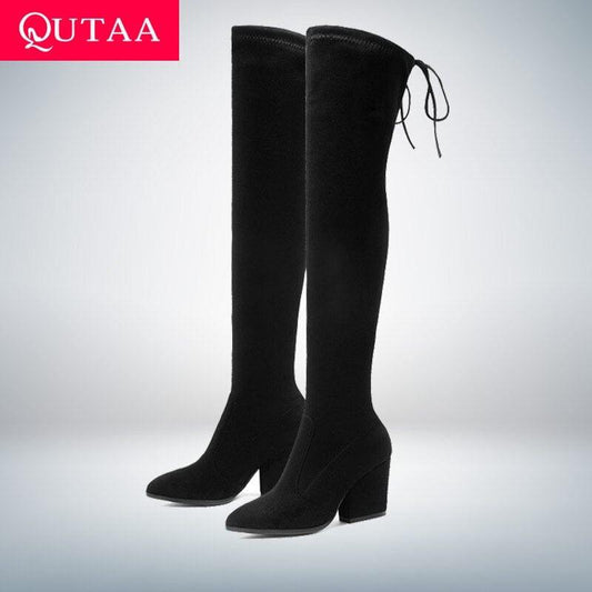 Bottes d'hiver élégantes avec talons hauts et lacets pour femmes - Adenbora