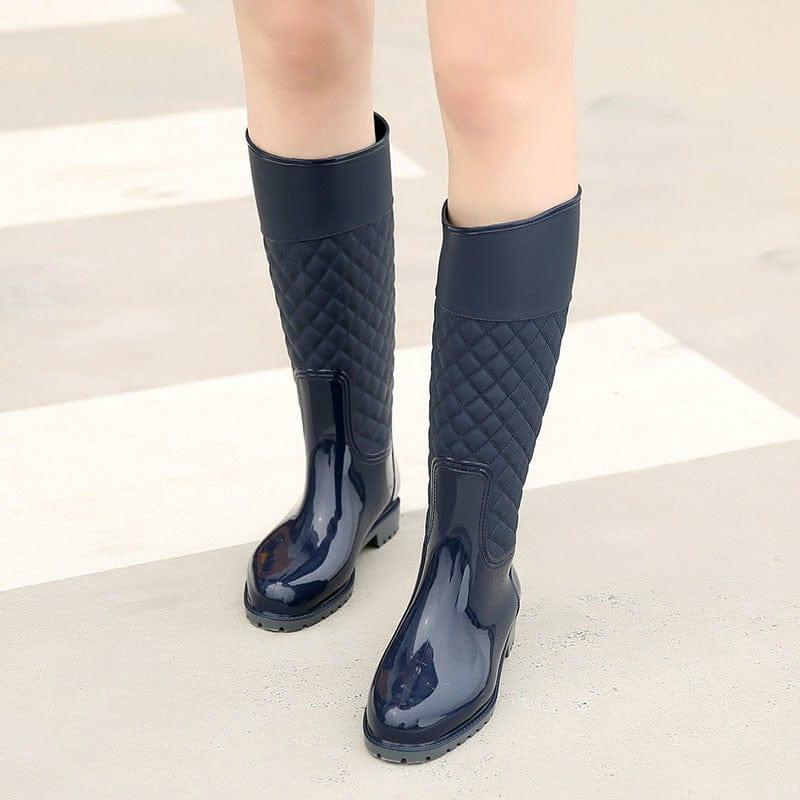 Bottes de pluie mi-mollet à talon carré et bout pointu pour le printemps et l'automne - Adenbora