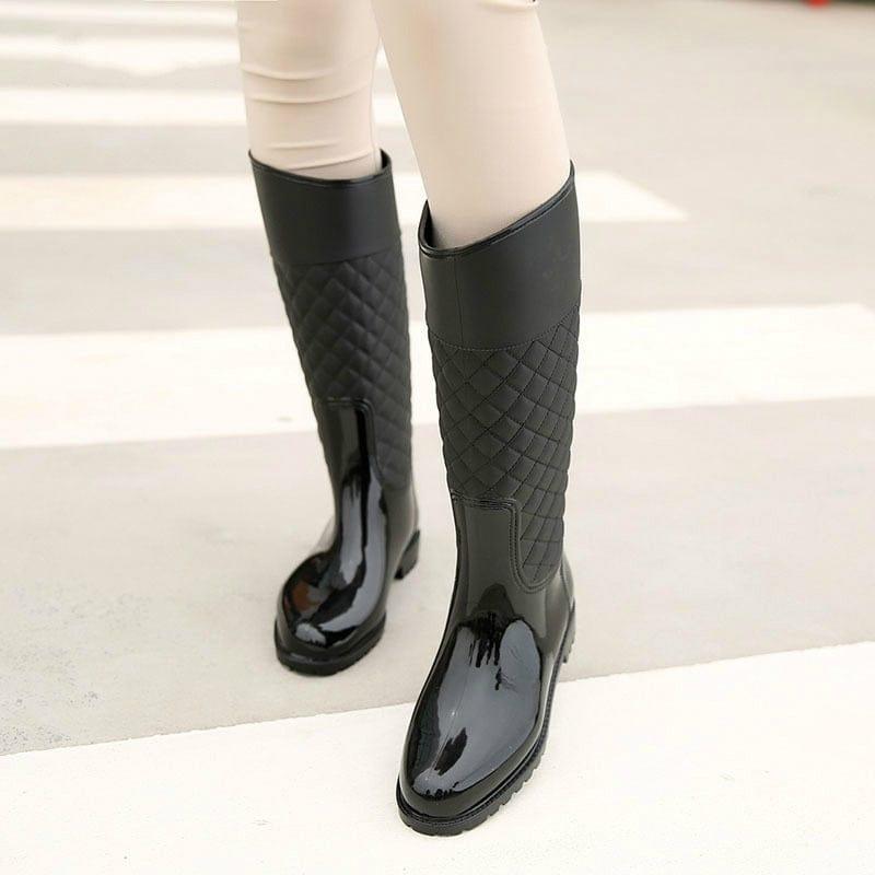 Bottes de pluie mi-mollet à talon carré et bout pointu pour le printemps et l'automne - Adenbora