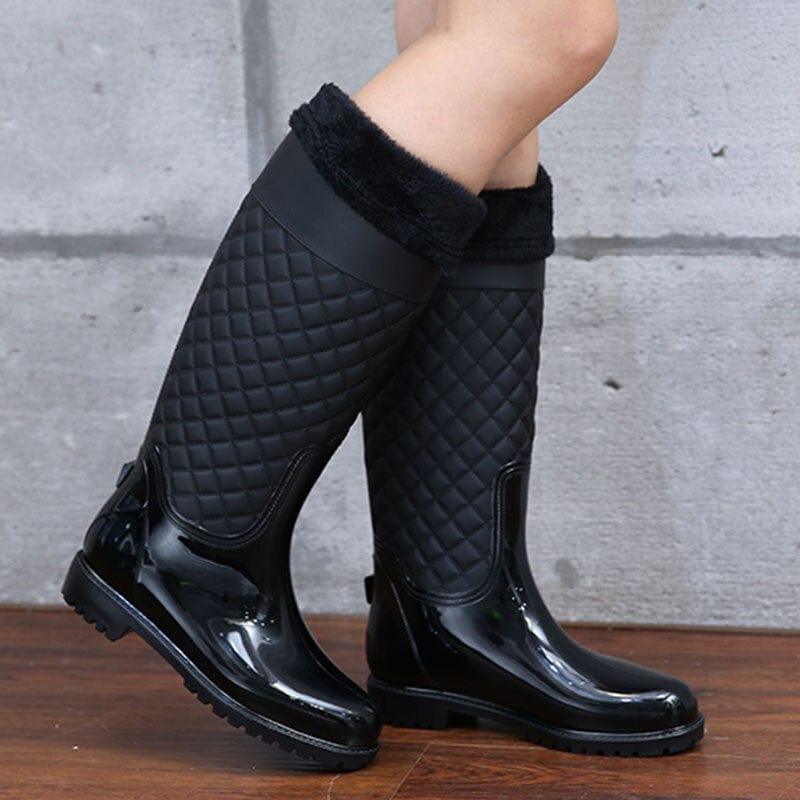 Bottes de pluie mi-mollet à talon carré et bout pointu pour le printemps et l'automne - Adenbora