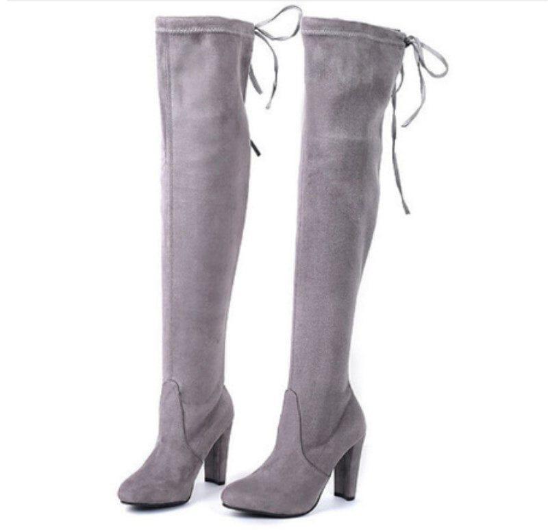 Bottes élégantes d'hiver shijunyi en tissu extensible, au-dessus du genou, avec talon carré - Adenbora