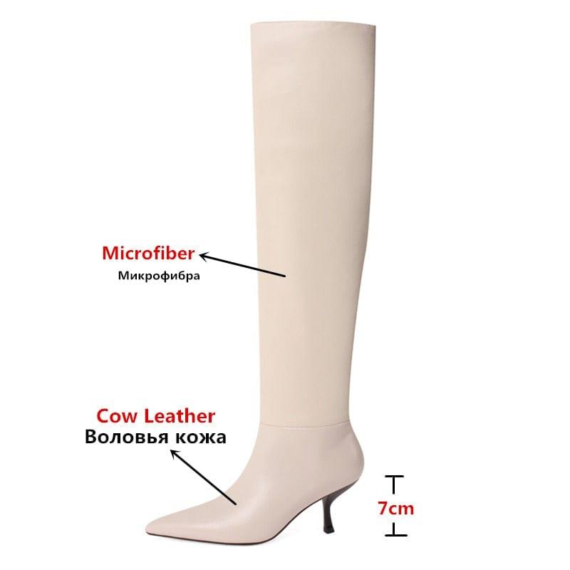 Bottes élégantes en cuir véritable à talons aiguilles et hauteur genou - Adenbora