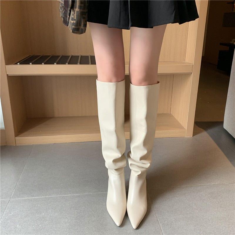 Bottes élégantes en cuir véritable à talons aiguilles et hauteur genou - Adenbora