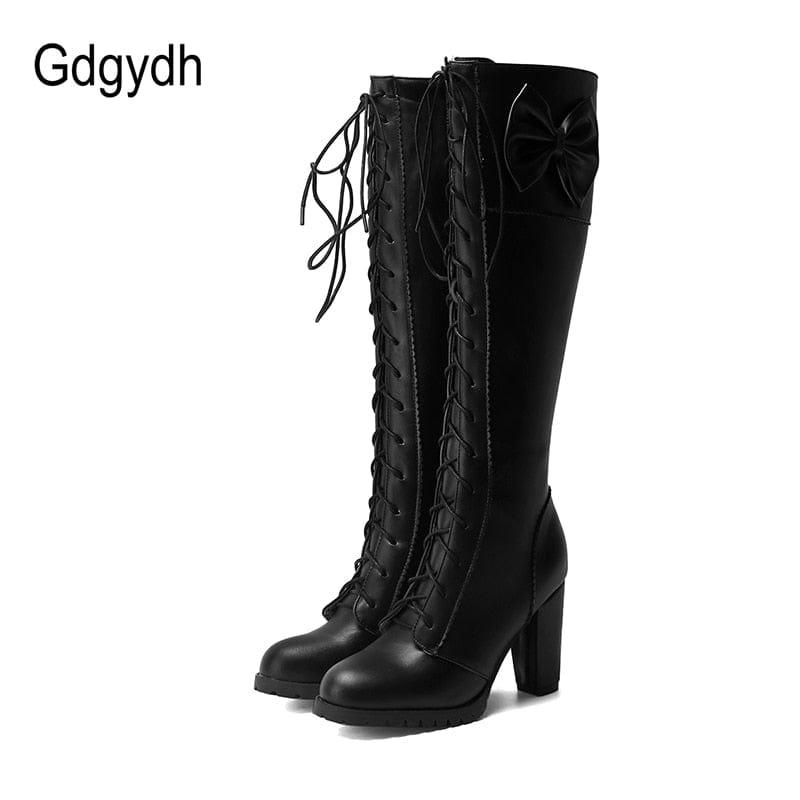 Bottes pour femme style gothique avec talons carré et fermeture lacets - Adenbora