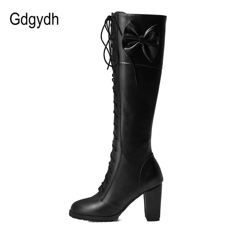 Bottes pour femme style gothique avec talons carré et fermeture lacets - Adenbora