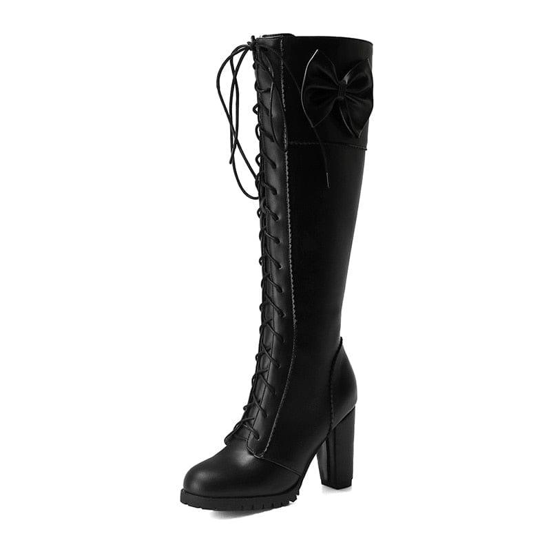 Bottes pour femme style gothique avec talons carré et fermeture lacets - Adenbora