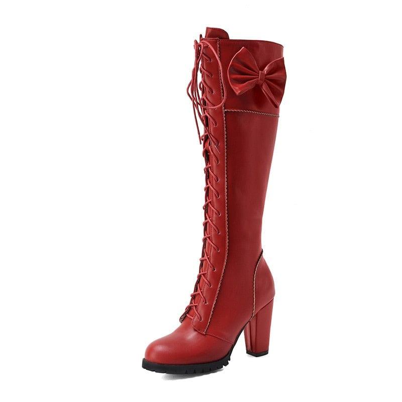 Bottes pour femme style gothique avec talons carré et fermeture lacets - Adenbora