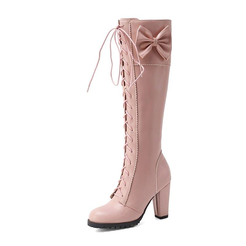 Bottes pour femme style gothique avec talons carré et fermeture lacets - Adenbora