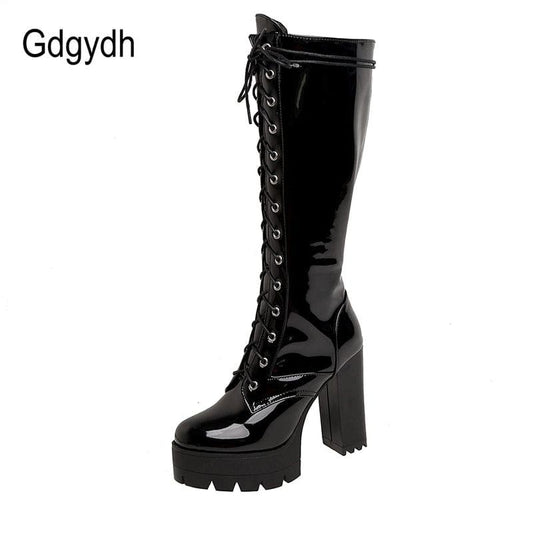 Bottes pour femme style punk originale en similicuir simple - Adenbora