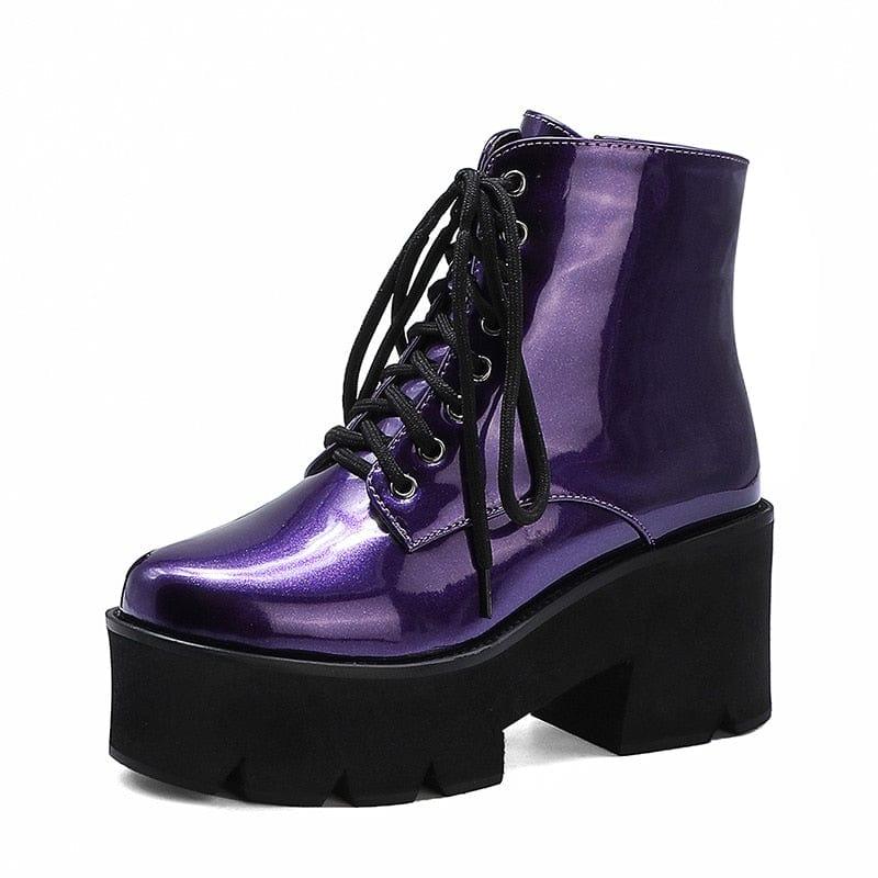 Bottines à talons hauts et plateforme pour femme en cuir verni style punk - Adenbora