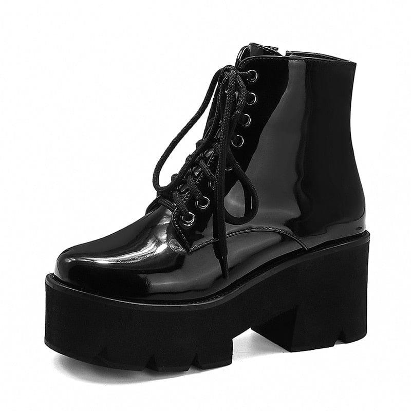 Bottines à talons hauts et plateforme pour femme en cuir verni style punk - Adenbora