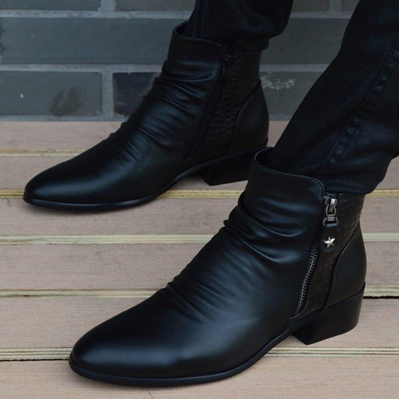 Bottines punk en cuir véritable pour homme à bout pointu et fermeture éclair - Adenbora