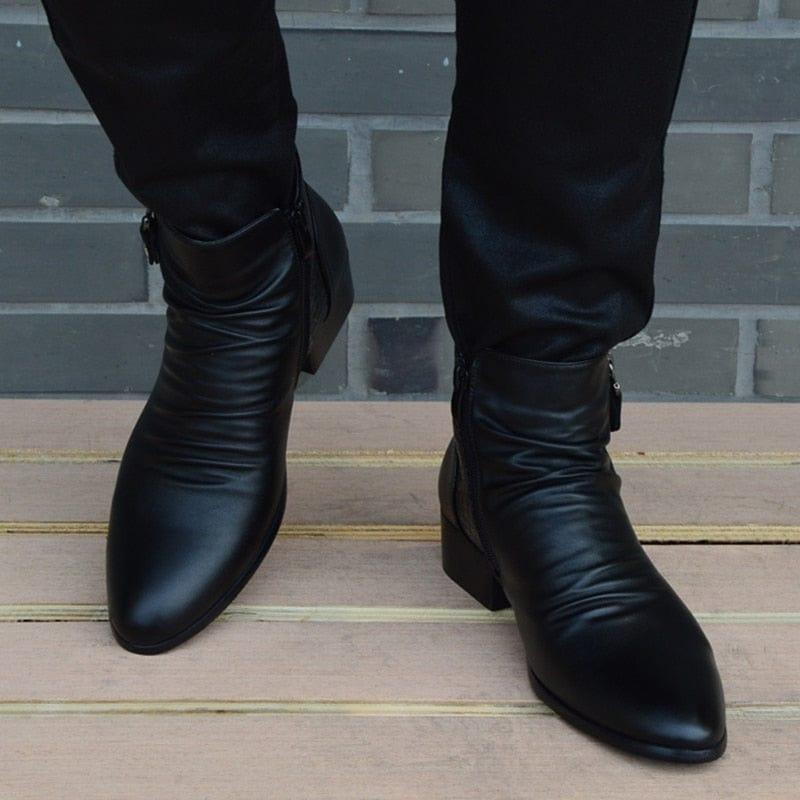 Bottines punk en cuir véritable pour homme à bout pointu et fermeture éclair - Adenbora