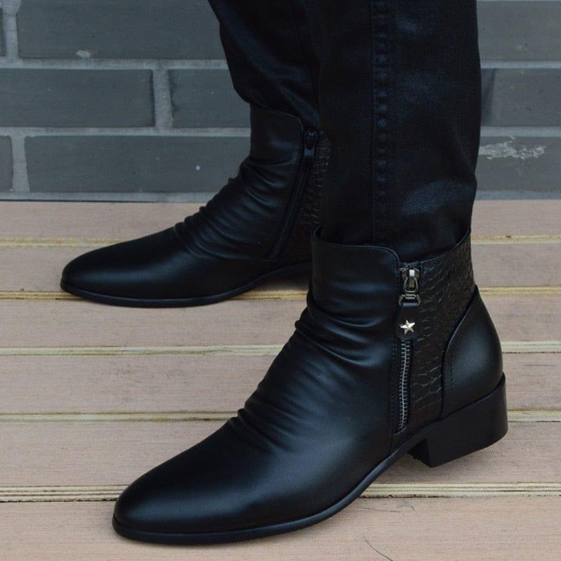 Bottines punk en cuir véritable pour homme à bout pointu et fermeture éclair - Adenbora