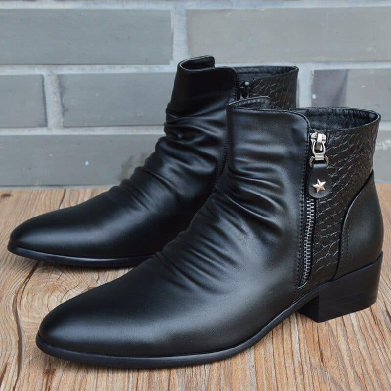 Bottines punk en cuir véritable pour homme à bout pointu et fermeture éclair - Adenbora