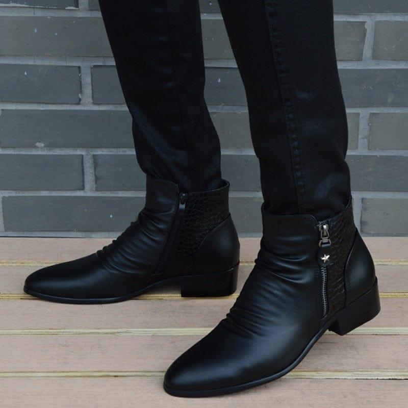 Bottines punk en cuir véritable pour homme à bout pointu et fermeture éclair - Adenbora