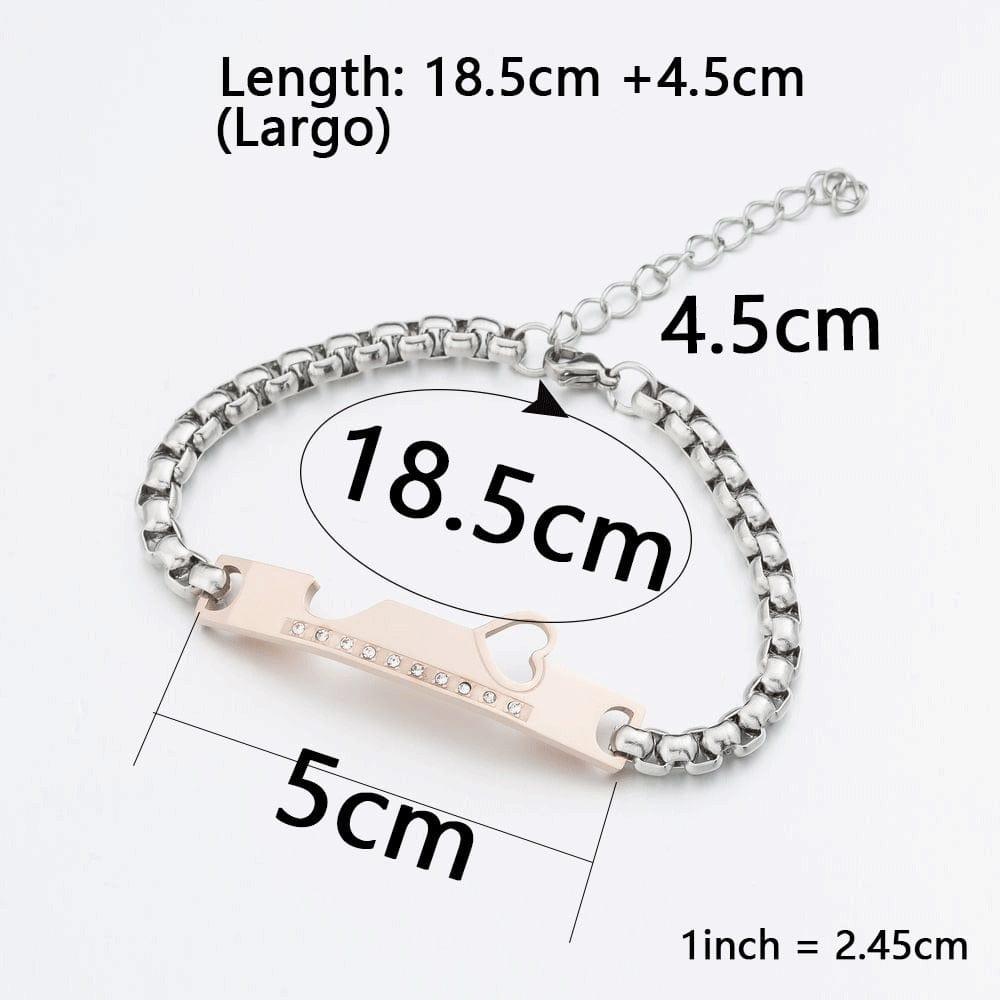 Bracelet Couple de Luxe en Acier Inoxydable avec Cristaux et Charme en Forme de Cœur - Adenbora