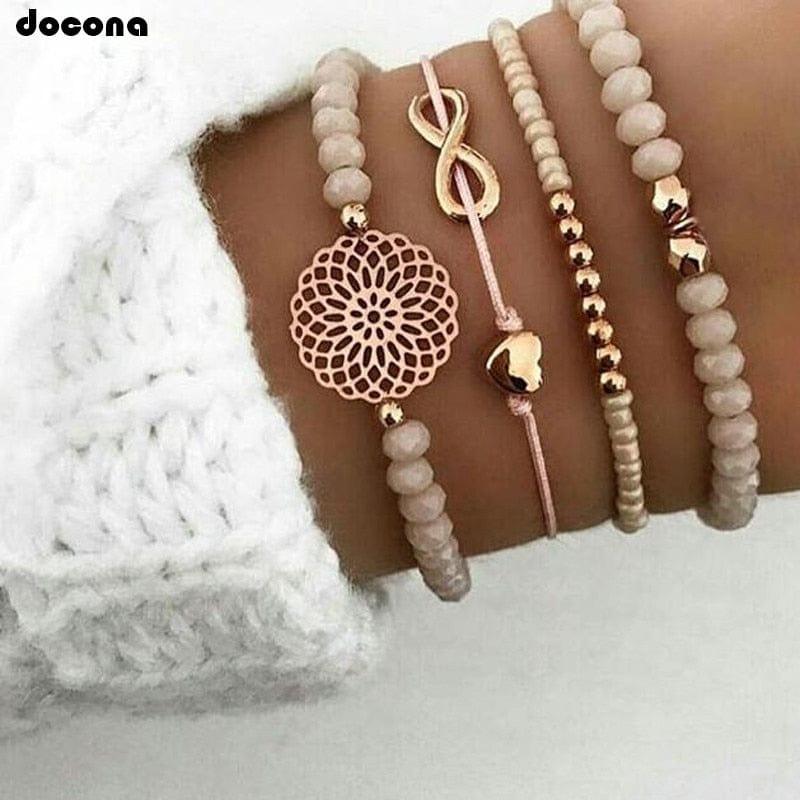 Bracelet Docona Boho Coeur et Perles Oranges - Un Accessoire Tendance et Élégant - Adenbora