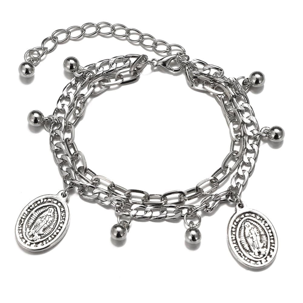 Bracelet en alliage de zinc avec portrait et chaîne épaisse pour femme IPARAM - Un bijou vintage punk à double chaîne pour offrir en cadeau - Adenbora