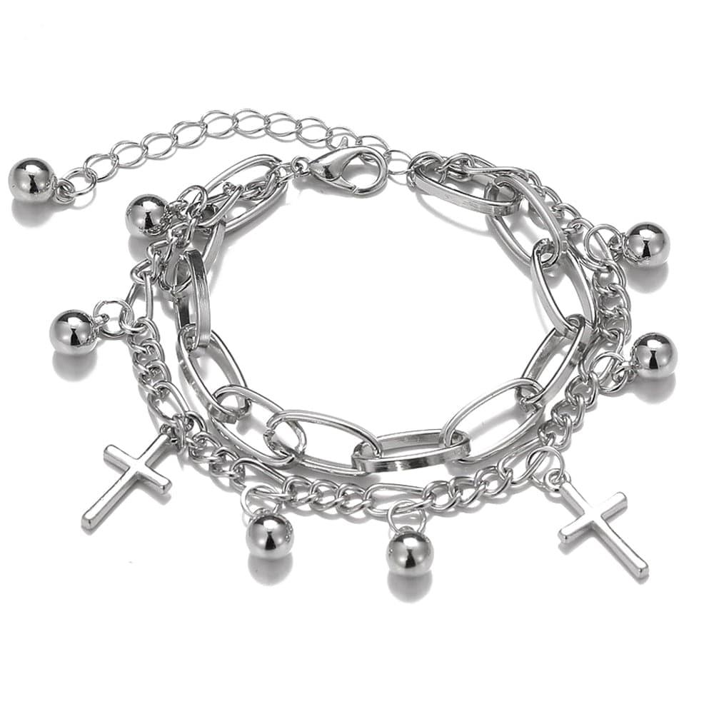 Bracelet en alliage de zinc avec portrait et chaîne épaisse pour femme IPARAM - Un bijou vintage punk à double chaîne pour offrir en cadeau - Adenbora