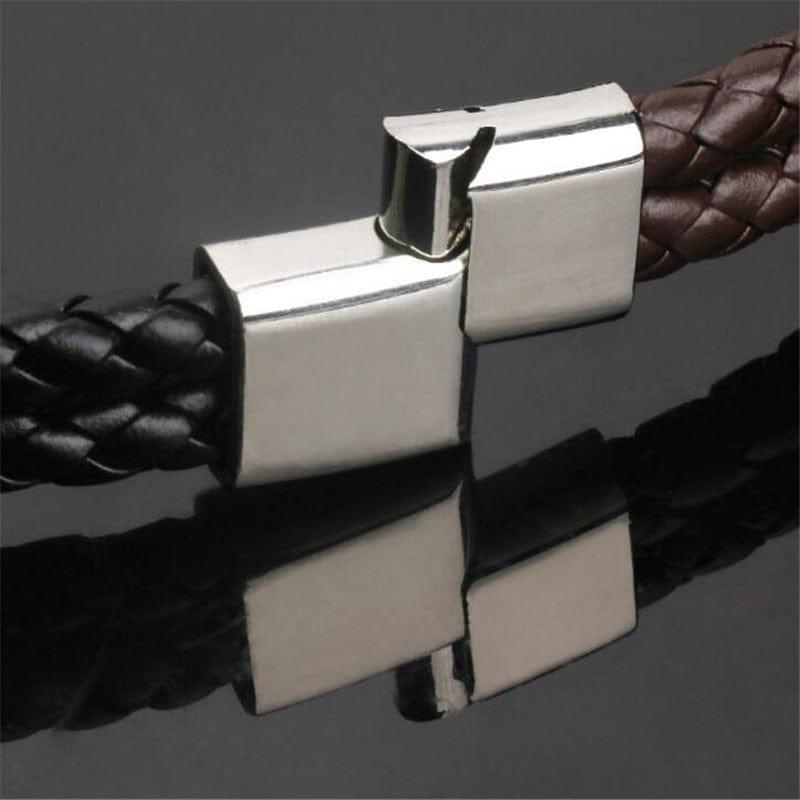 Bracelet en cuir véritable tressé noir et marron avec breloque en acier inoxydable de qualité supérieure - un bijou de poignet pour homme de ZOSHI - Adenbora