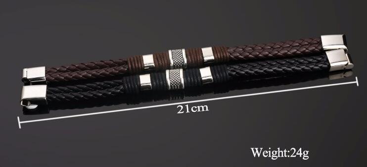 Bracelet en cuir véritable tressé noir et marron avec breloque en acier inoxydable de qualité supérieure - un bijou de poignet pour homme de ZOSHI - Adenbora