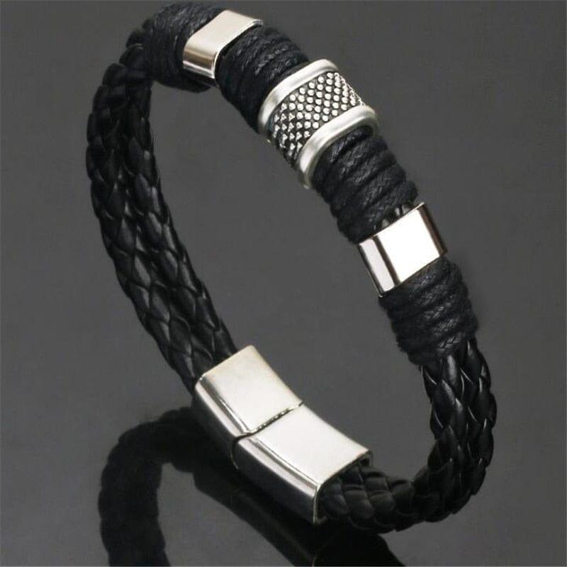 Bracelet en cuir véritable tressé noir et marron avec breloque en acier inoxydable de qualité supérieure - un bijou de poignet pour homme de ZOSHI - Adenbora