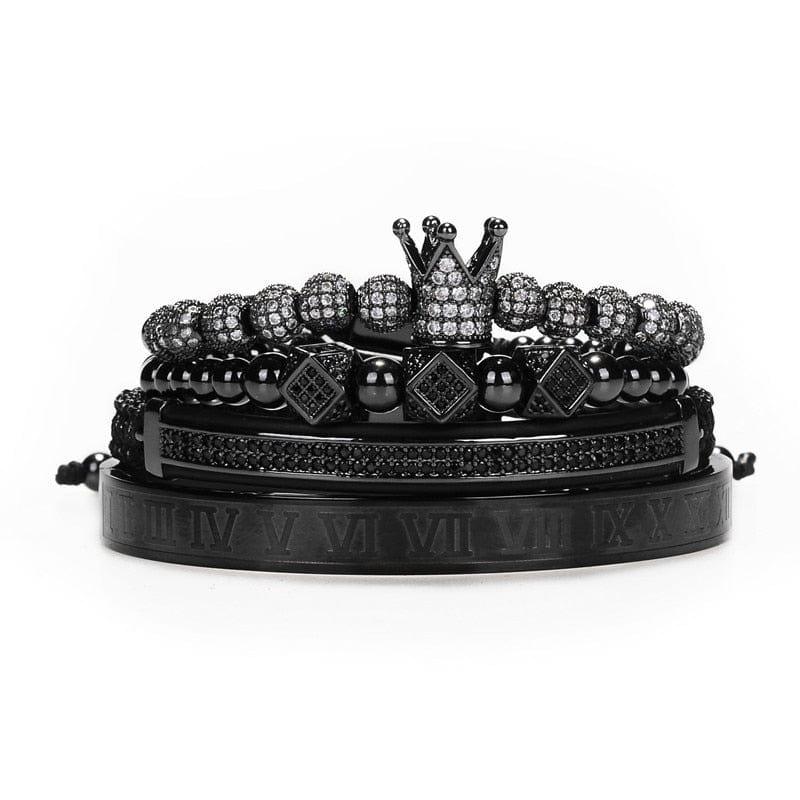 Bracelet en tressage fait à la main et serti de zircons cubiques - Un bijou de luxe hip-hop doré pour homme avec une couronne en chiffres romains - Adenbora