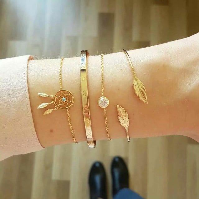 Bracelets Charms en Cristal Géométriques FNIO 4Pcs/Set pour Femmes - Ensemble de Bracelets de Feuilles d’Or - Adenbora