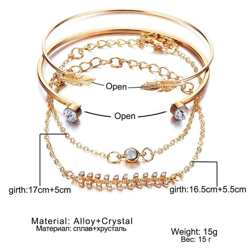 Bracelets Charms en Cristal Géométriques FNIO 4Pcs/Set pour Femmes - Ensemble de Bracelets de Feuilles d’Or - Adenbora