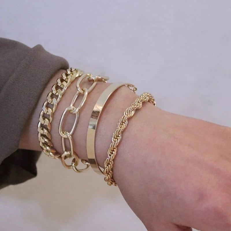 Bracelets Curb Cuban Chain de Hosewye - Un Ensemble Boho Épais et Charmant pour Femmes, Idéal comme Cadeau de Bijoux Tendance - Adenbora