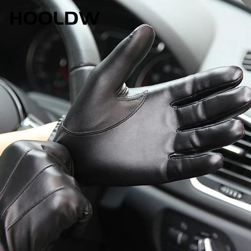 Cachemire en cuir noir gants de conduite chaude - Adenbora