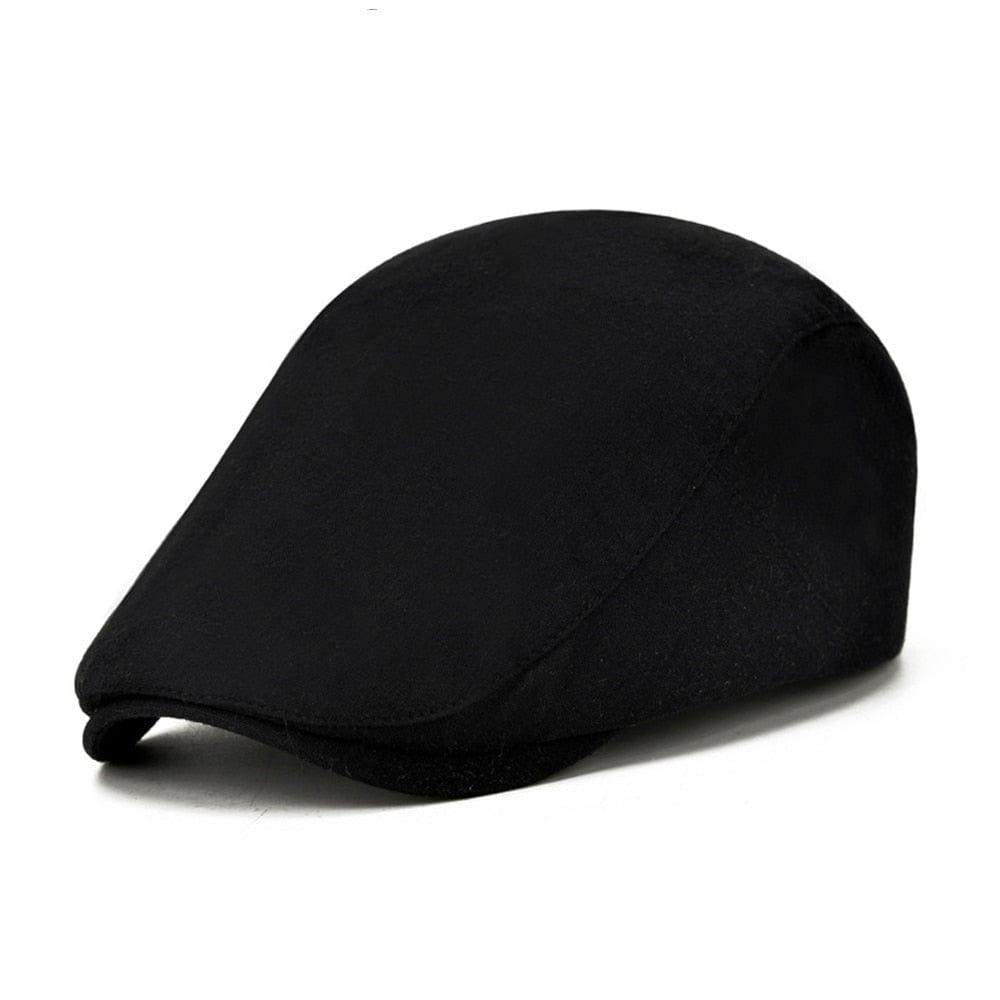 Casquette plate homme en coton noir solide - Adenbora