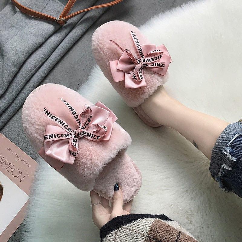 Chaussons pour femme avec fourrure et noeud papillons - Adenbora