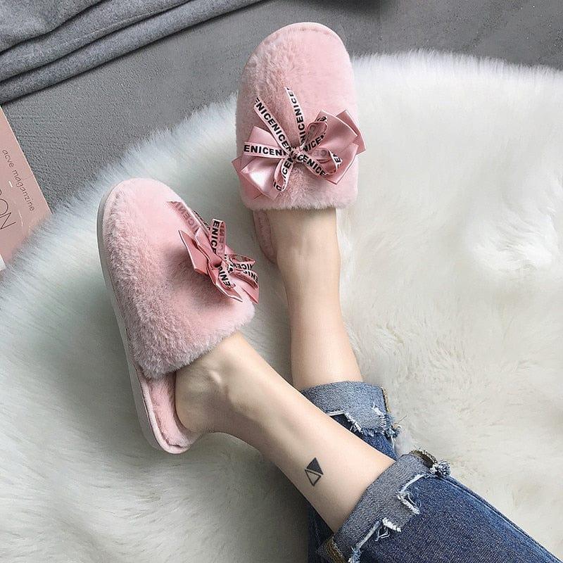 Chaussons pour femme avec fourrure et noeud papillons - Adenbora