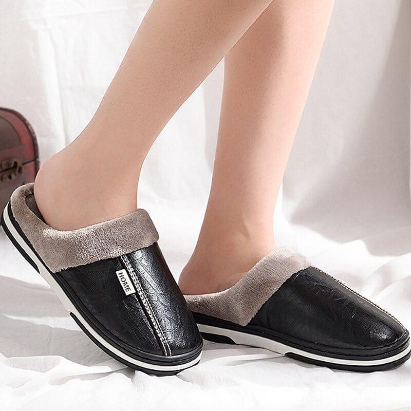 chaussons pour femme élégant et confortables avec intérieur fourrure et extérieur en cuire - Adenbora