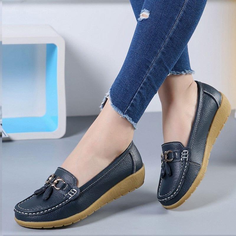 Chaussures plates élégantes et décontractées en cuir pour femme - Adenbora